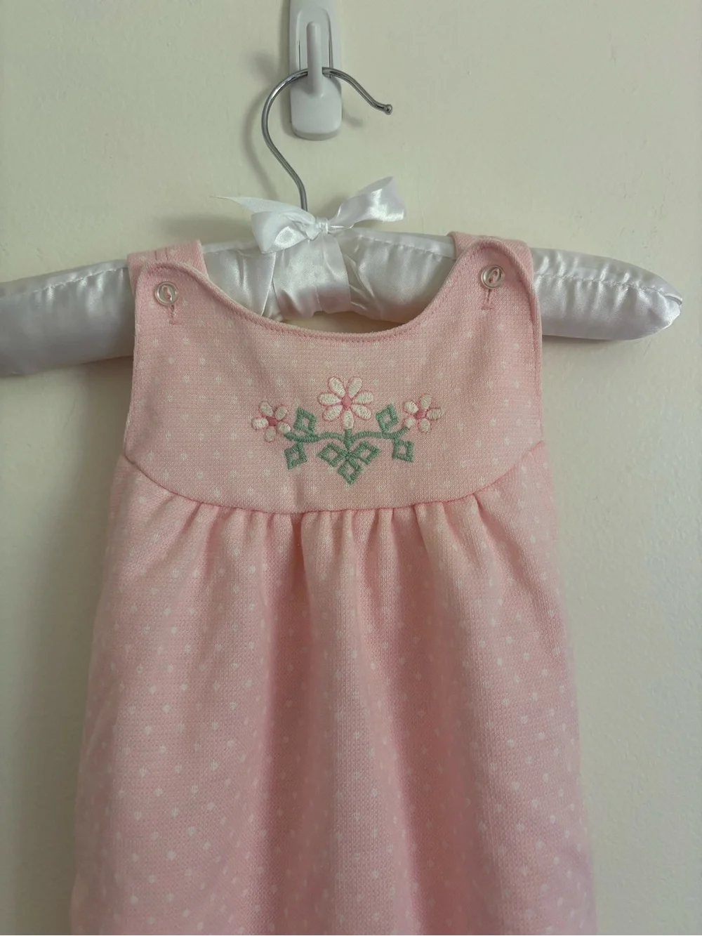 Vintage Carters Pink Baby Embroidered Polla Dot Romper
